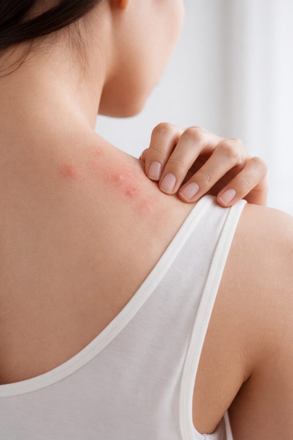 Ronchas rojizas tipo urticaria en hombro y parte alta de la espalda